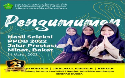 PENGUMUMAN HASIL SELEKSI PESERTA DIDIK BARU JALUR PRESTASI, MINAT, BAKAT TAHUN 2022